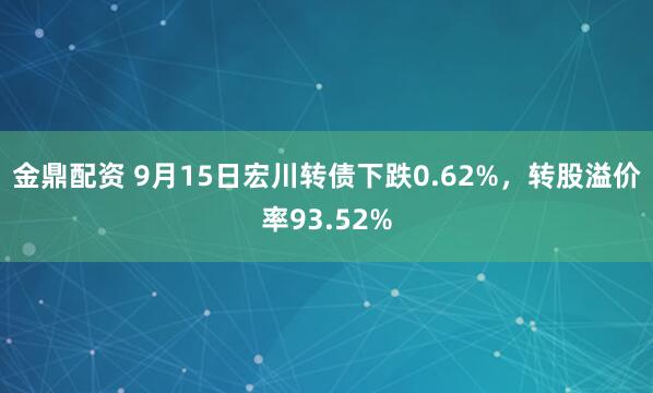 金鼎配资 9月15日宏川转债下跌0.62%，转股溢价率93.52%