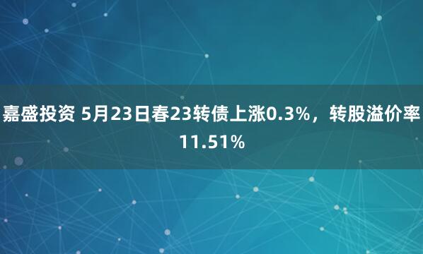 嘉盛投资 5月23日春23转债上涨0.3%，转股溢价率11.51%